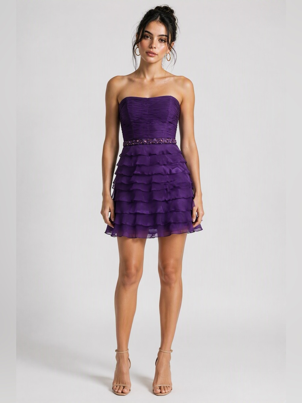Kurt Thomas Silk Strapless Purple Ruffled Party Dress